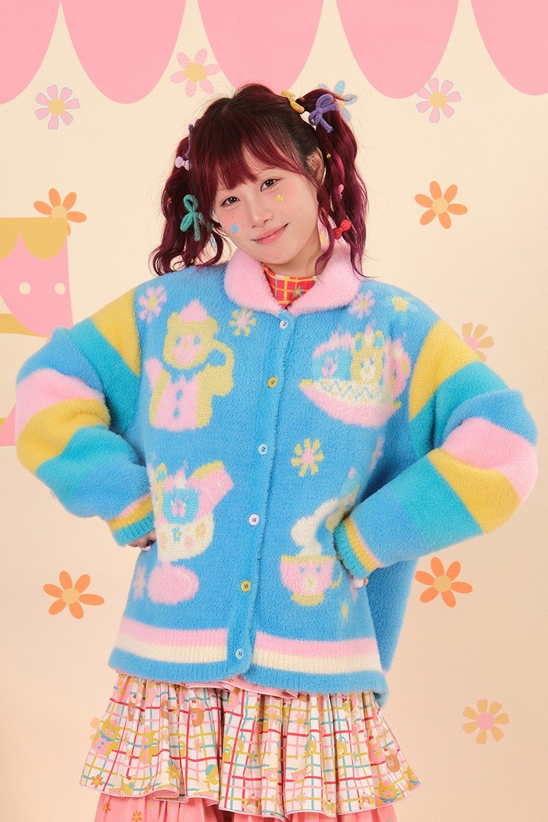 昭和甜品屋彩色水貂毛毛衣開衫外套 日系可愛 - 女毛衣/針織衫 - 其他材質 多色