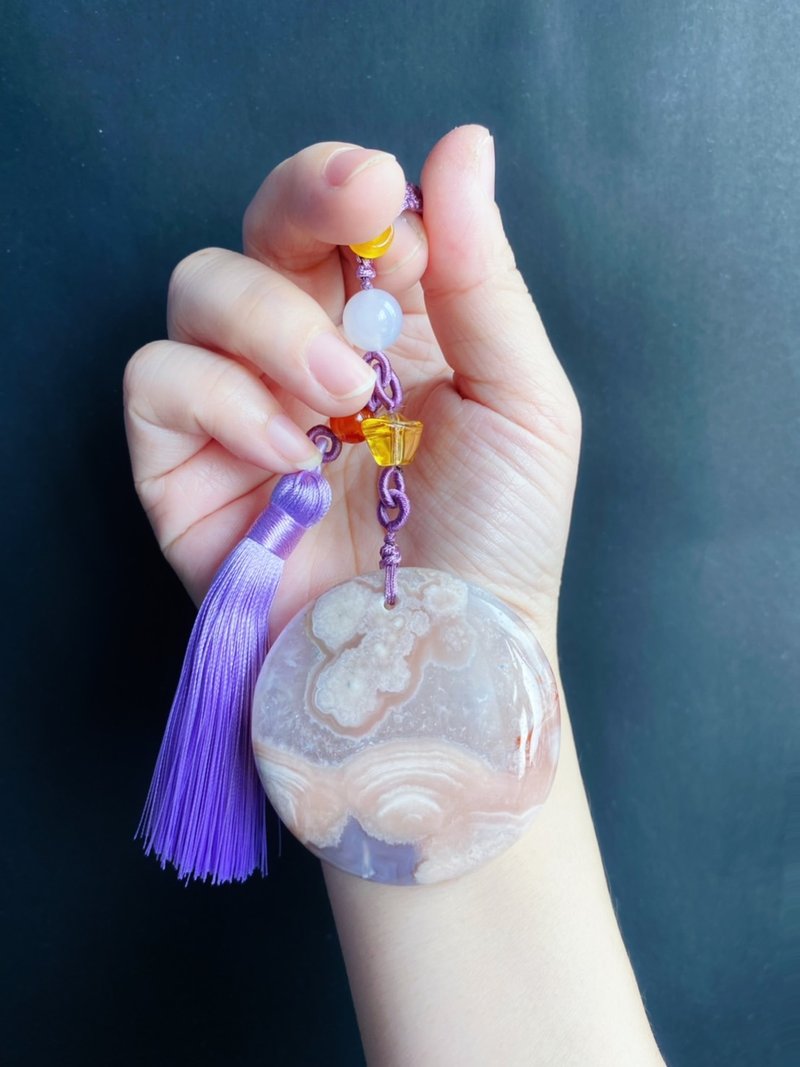 【售出】櫻花瑪瑙 爆晶粉紫星空沙漠 水晶 鑰匙扣 包掛 閨密 天然 - 鑰匙圈/鑰匙包 - 水晶 紫色