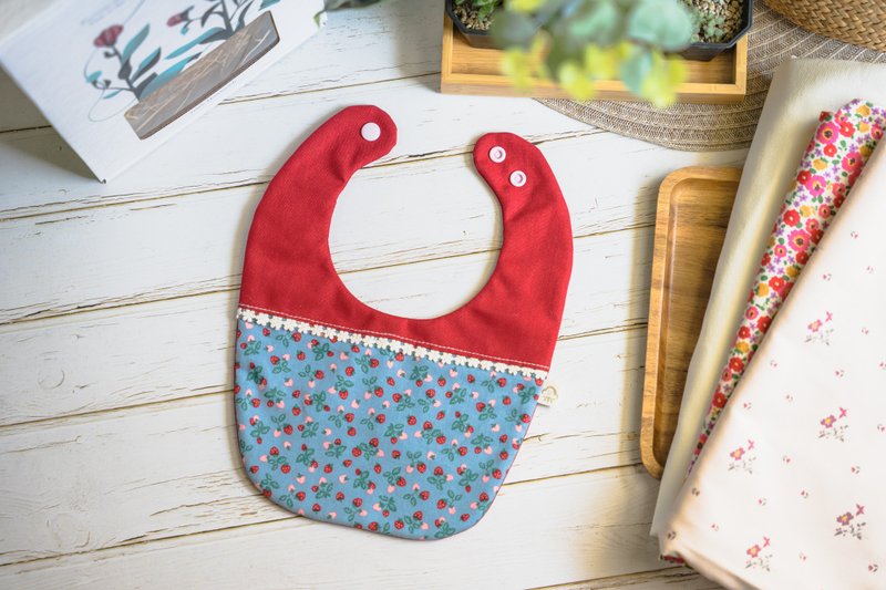 草莓牛奶 寶寶圍兜兜 方兜  圍兜兜 - 圍兜/口水巾 - 棉.麻 紅色