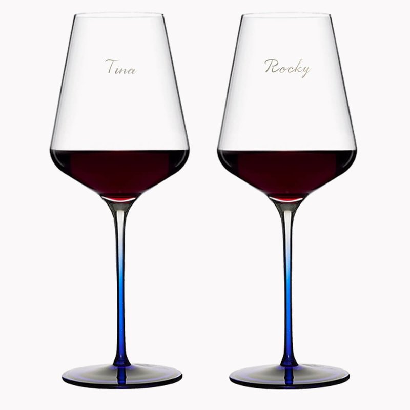 (一對價) 645cc 波斯寶藍水晶紅酒對杯 婚禮刻字酒杯客製送禮 藍 - 酒杯/酒器 - 玻璃 藍色