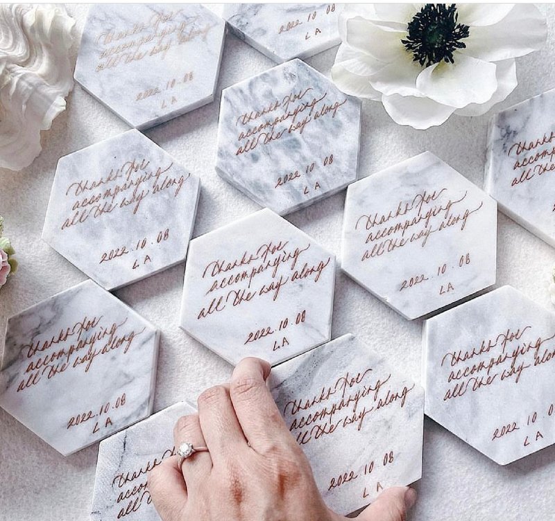 Wedding handwriting marble coaster western calligraphy