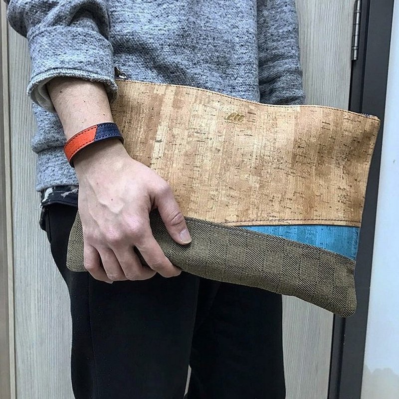 Hand made leather different material stitching personality clutch