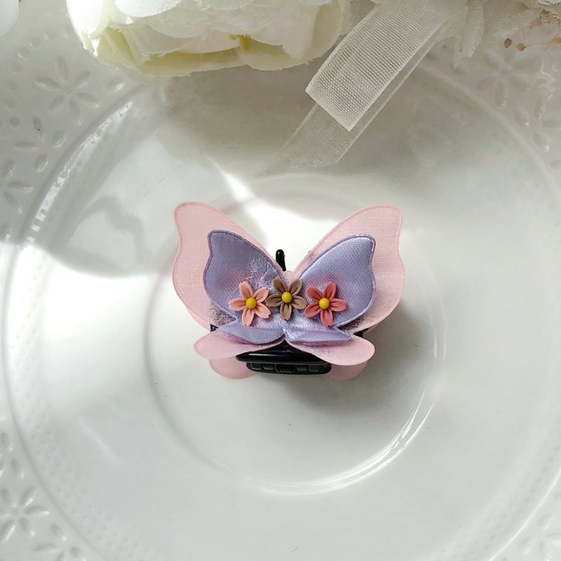 獨家款蝴蝶花朵可愛兒童女孩小孩髮夾髮飾迷你抓夾-紫粉色 - 髮夾/髮圈 - 其他材質 粉紅色