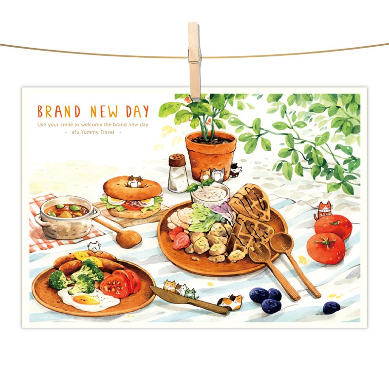 Afu watercolor illustration postcard - gourmet feast / a new day