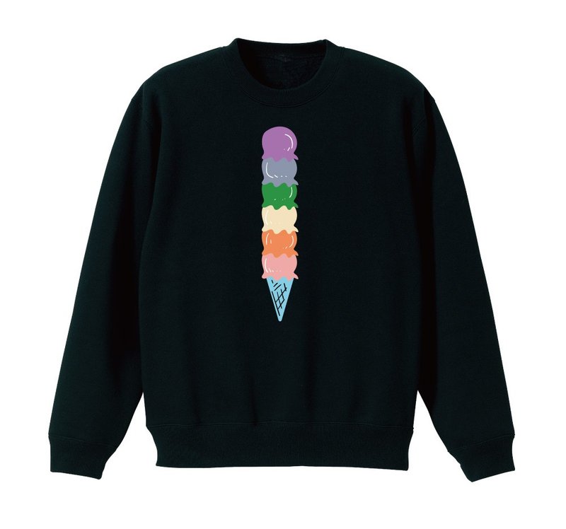【5%營收支持性別平權】彩虹冰淇淋加絨大學棉TEE 五個尺寸 - 帽T/大學T - 棉.麻 黑色