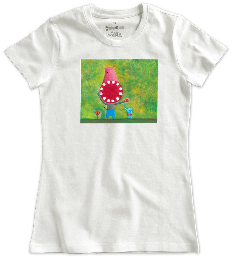 Classic white short-sleeved T-shirt _ hippo with elephant