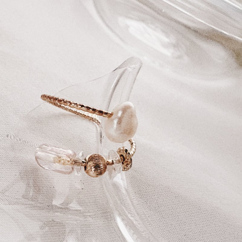 微客製-淡水珍珠琉璃滑動開口戒 // 可調戒圍 - 戒指 - 珍珠 粉紅色