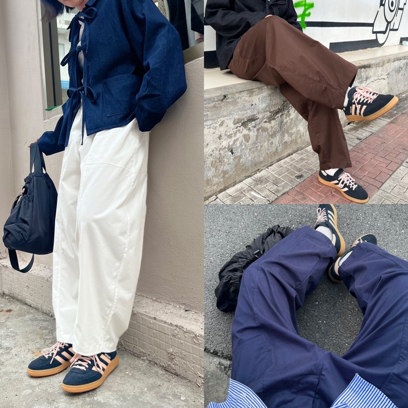 Barrel-leg trousers - 女長褲 - 其他材質 咖啡色