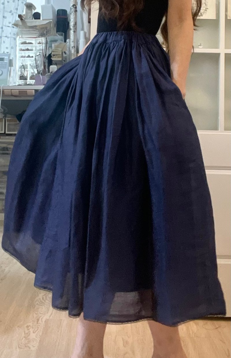 致150 - 秋裙 有裡裙 有口袋 輕薄透純苧麻 - 裙子/長裙 - 棉.麻 藍色