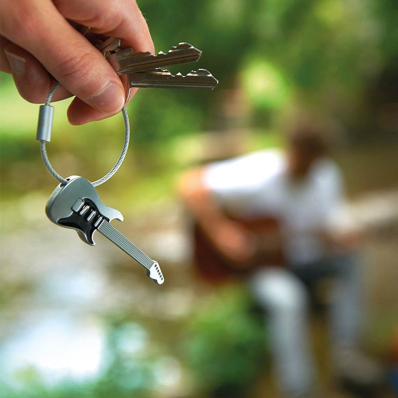 【客製化禮物】金屬電吉他鑰匙圈 - 鑰匙圈/鑰匙包 - 其他金屬 銀色