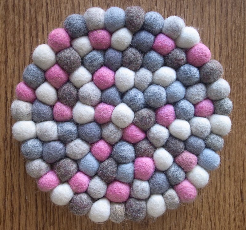 Potholder, Trivet, Pan Coaster, Pot holder, Felt ball Trivet Round 20cm Grey