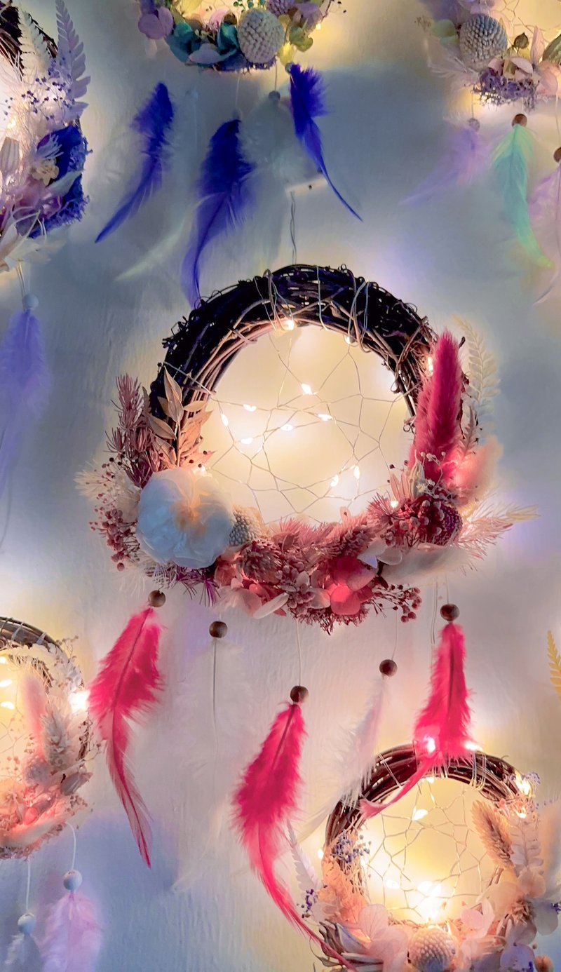 不凋花LED燈捕夢網 | 紅色 - 燈具/燈飾 - 植物.花 紅色