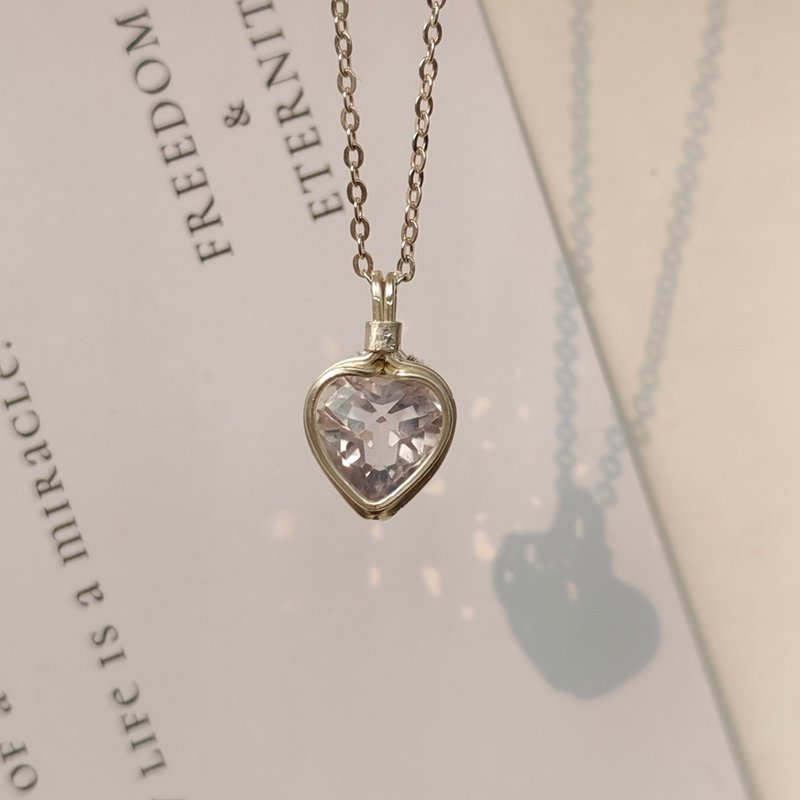 薰衣草紫水晶吊墜 切面心形水晶項鍊 純銀紫水晶項鍊墜 - 吊飾/掛飾 - 水晶