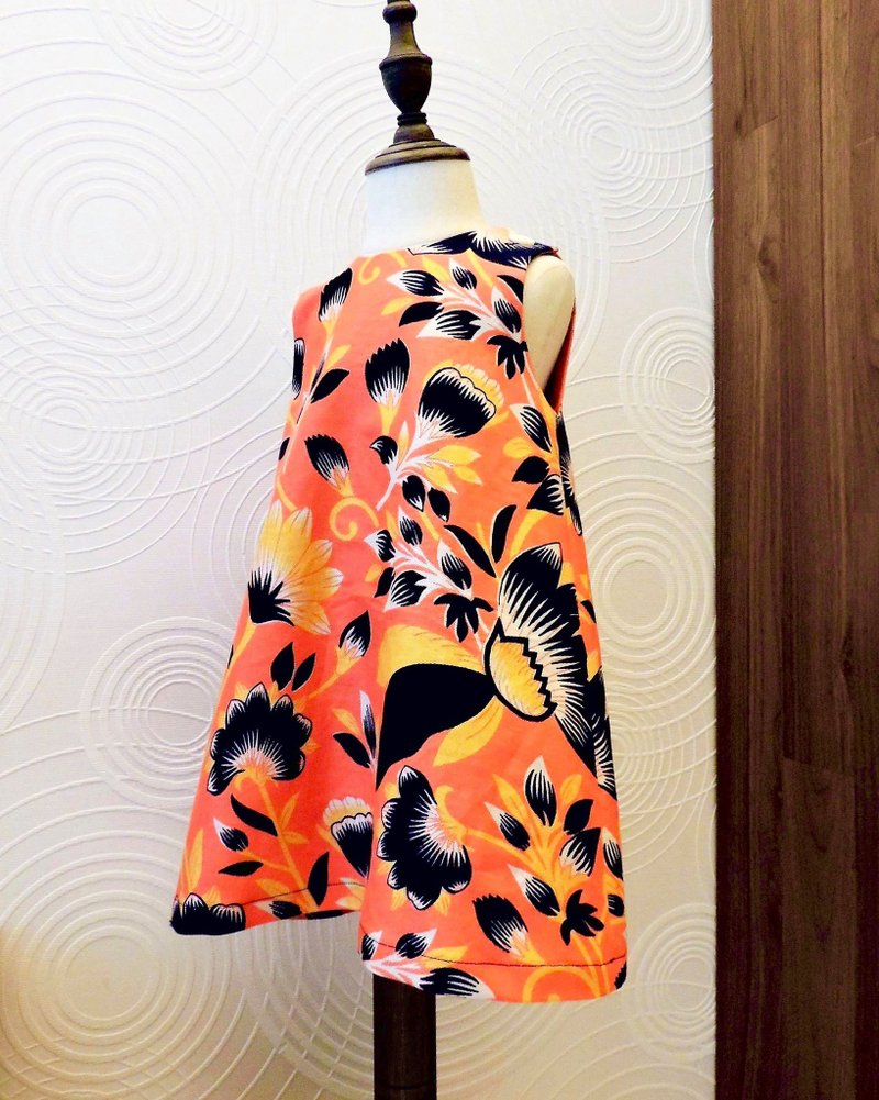 Orange Floral Printed Kids Dress