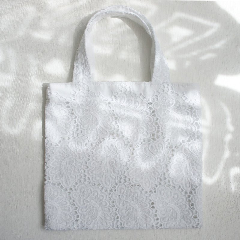 Ba-ba handmade mini shopping bag  No.RB14 - 手提包/手提袋 - 棉.麻 白色