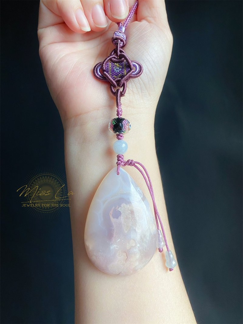 櫻花瑪瑙 翡翠 高雅紫粉 水滴 水晶 琉璃 包掛 禮物 設計 - 手機掛繩/背帶 - 水晶 粉紅色
