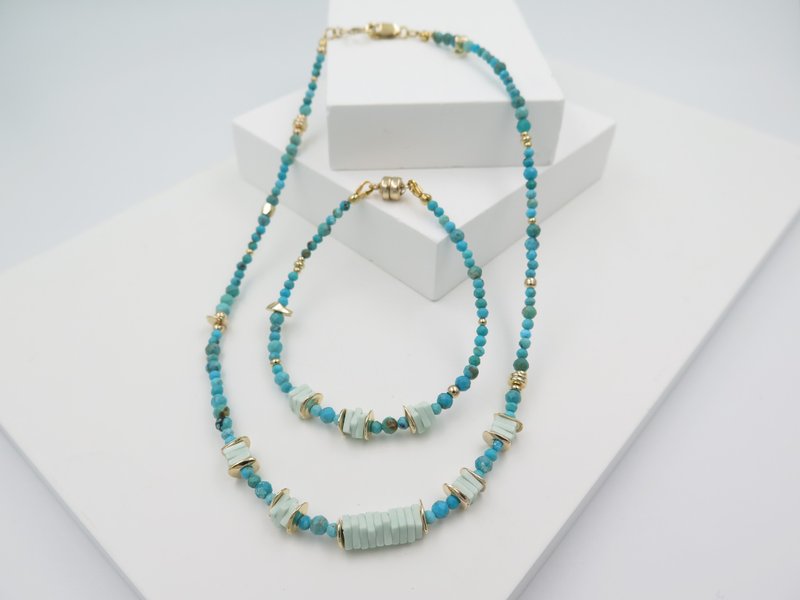 COLE COOL簡約綠松石手鏈頸鏈套裝  尺寸鏈墜客製化 - 項鍊 - 半寶石 綠色