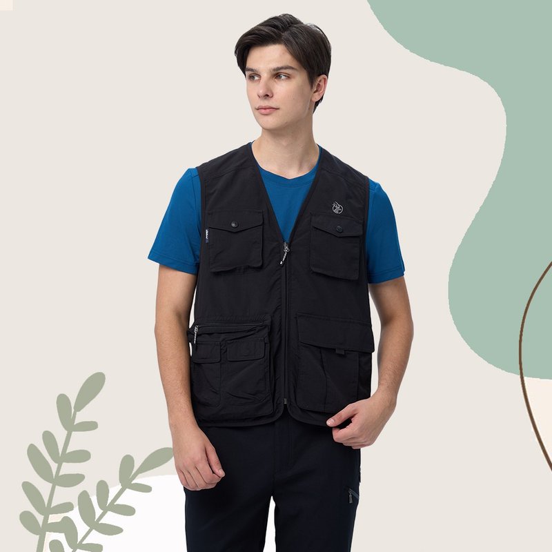 【Wildland 荒野】日系多口袋工裝背心 中性 W1712-165 印黑色 - 男背心 - 聚酯纖維 黑色