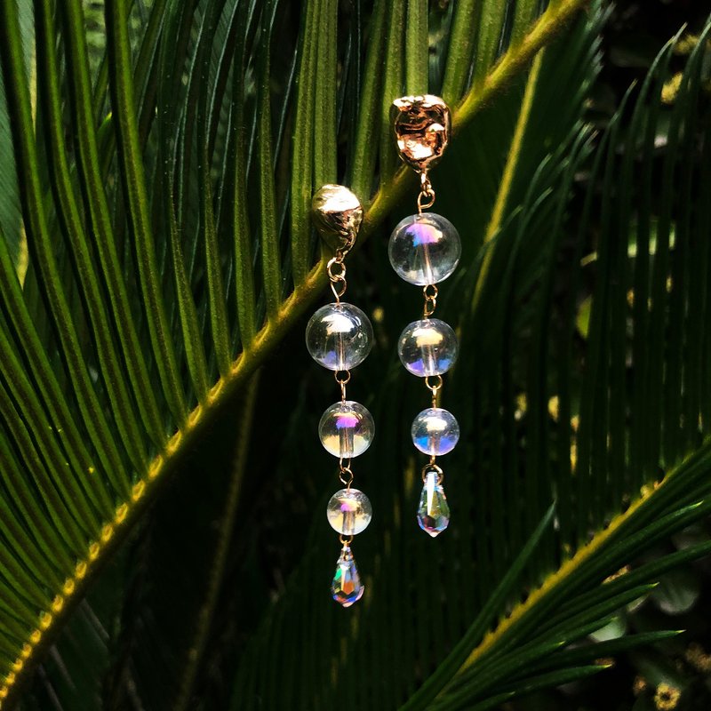 CADA DIA Summer Bubble / Handmade Golden Fritillary Color Transparent Rock Sugar Crystal Pendant Earrings