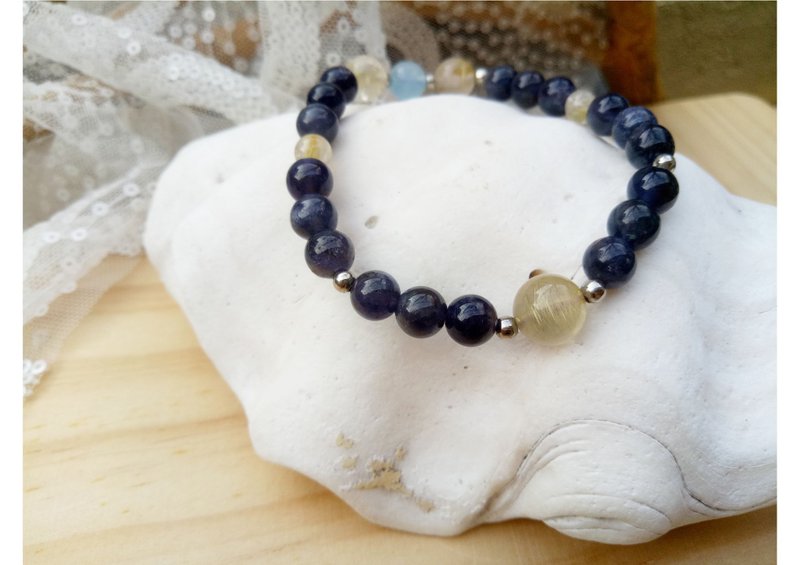 春堇-天然石手作-設計款(堇青石、金髮晶、海藍寶) - 手鍊/手環 - 水晶 藍色