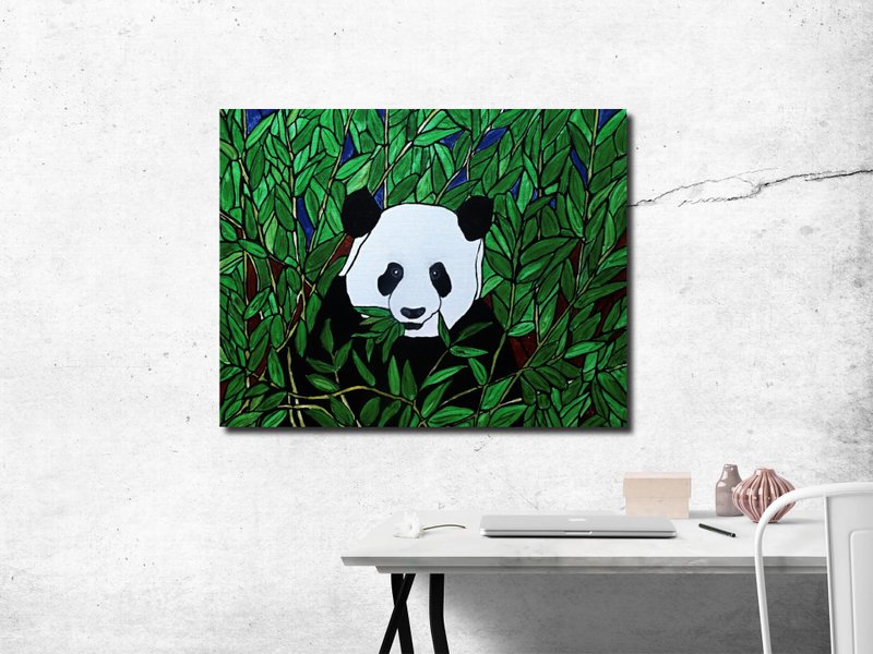 Panda Wall Art, Orignal Painting, Animals Painting, Animal Wall Decor. - 海報/掛畫/掛布 - 其他材質 多色