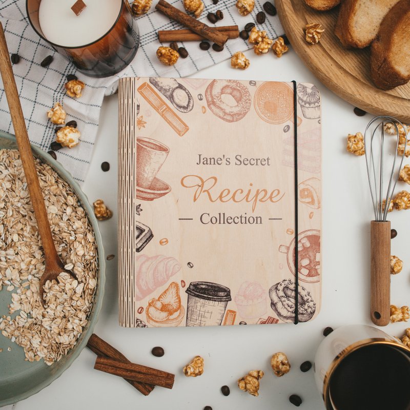 送給她的新娘送禮禮物 木製食譜活頁夾 個性化食譜日記本 - 筆記本/手帳 - 木頭 多色