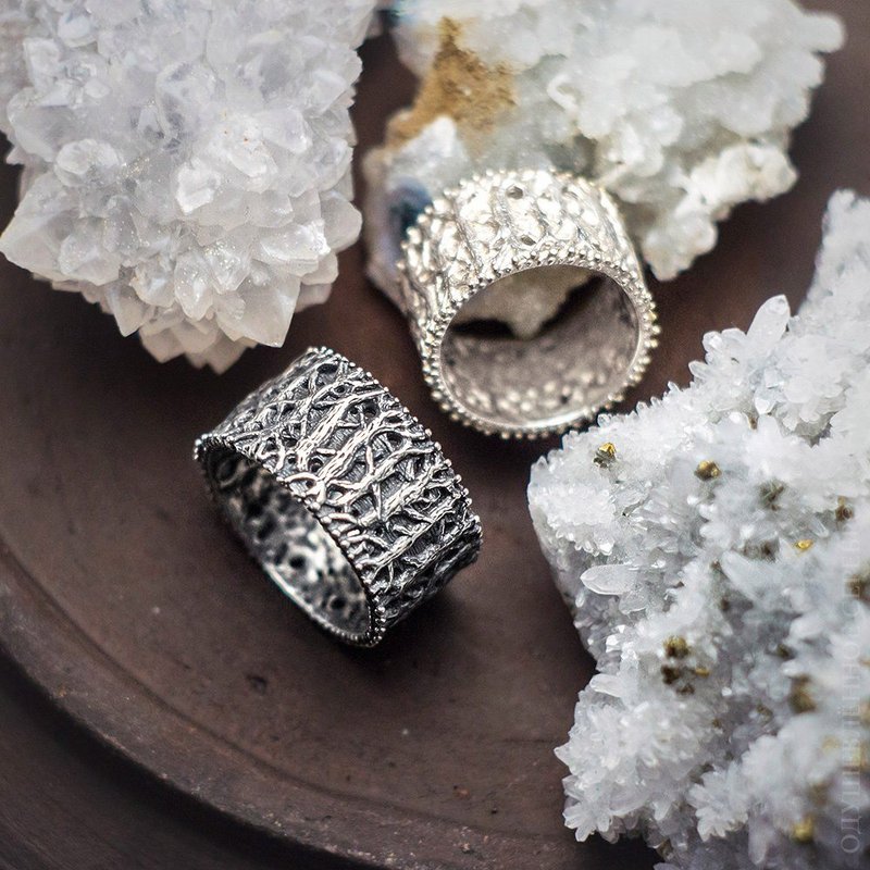 Deep Forest Wedding Rings - 戒指 - 純銀 銀色