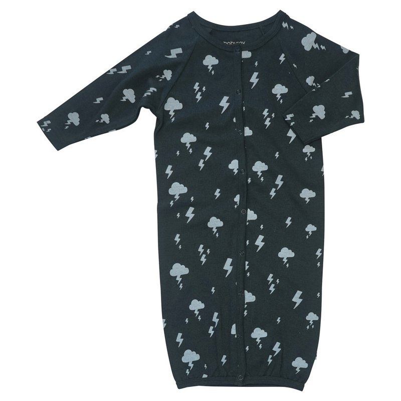 American Babysoy-Organic Cotton Cool Black Lightning Cloud Long Sleeve Anti-Kicking Nightgown