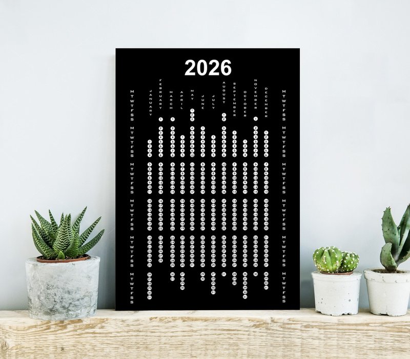 Black White Calendar 2026, Minimalist Calendar for Office Kitchen - 海報/掛畫/掛布 - 紙