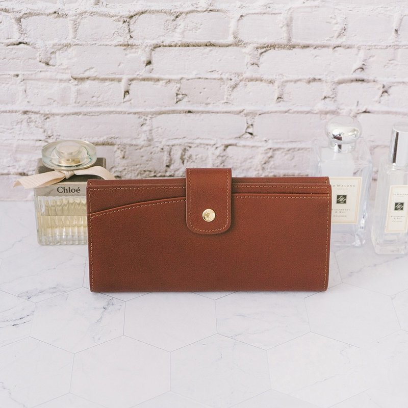 【禮盒】真皮掀扣式長夾 X0149 紅棕Y - 錢包/皮夾/長短夾 - 真皮 紅色