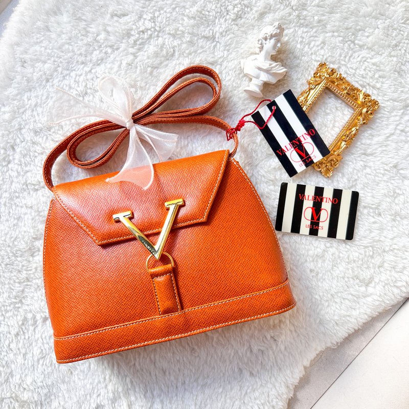 【日本中古】Vintage Valentino Garavani V-lock 斜揹包 - 側背包/斜背包 - 真皮 橘色