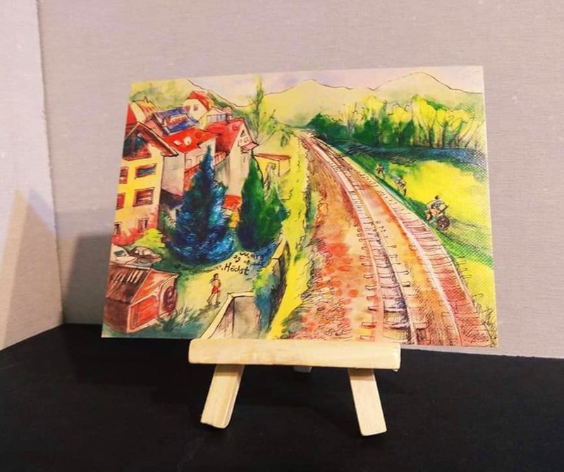 Hand painted postcard - bridge near German grandmother's house
