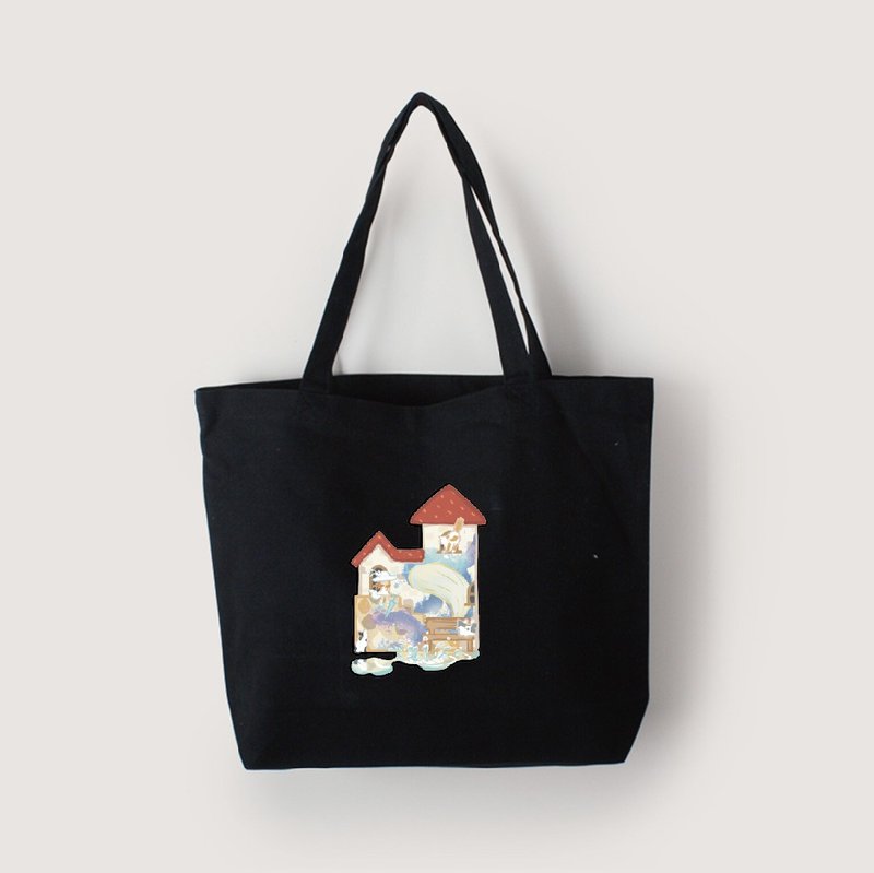 【插畫款】夢午後 | 黑色帆布橫式側背包_台灣製帆布包 - 側背包/斜背包 - 棉.麻 黑色