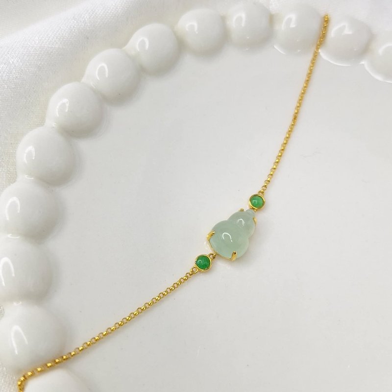 18K金陽綠蛋面老種葫蘆手鍊 | 天然緬甸玉A貨翡翠 - 手鍊/手環 - 玉石