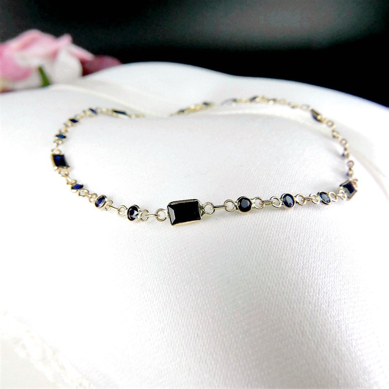|| Long cut with round full sapphire || Positive 18K gold and white K color ultra-fine air bracelet
