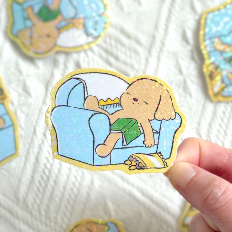 Holographic Waterproof Die Cut Sticker - Couch Potato - 貼紙 - 防水材質