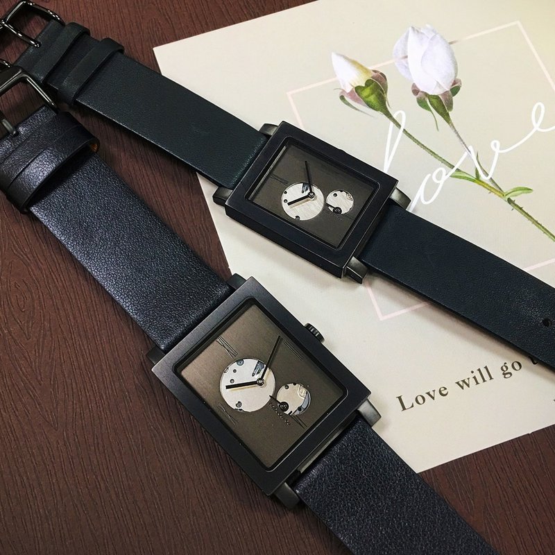 NO Monday Open Heart Designer Watch-Black Belt / Black Plate / 32mm