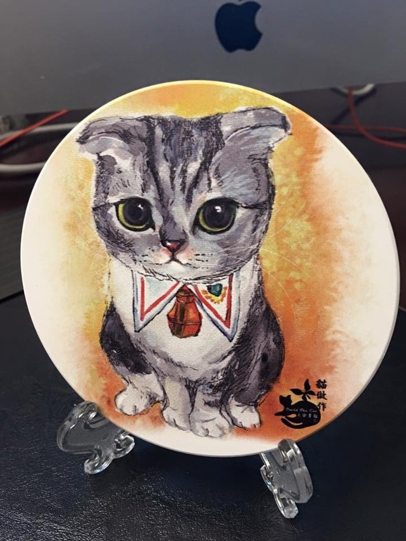 David painted cat mug _ _ _ Mimi small gentleman coaster