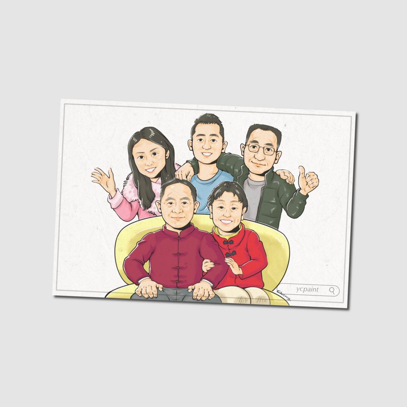Portraiture / (5 persons) / YC / Q version / Comic / Customized portrait / Like face painting / Electronic file