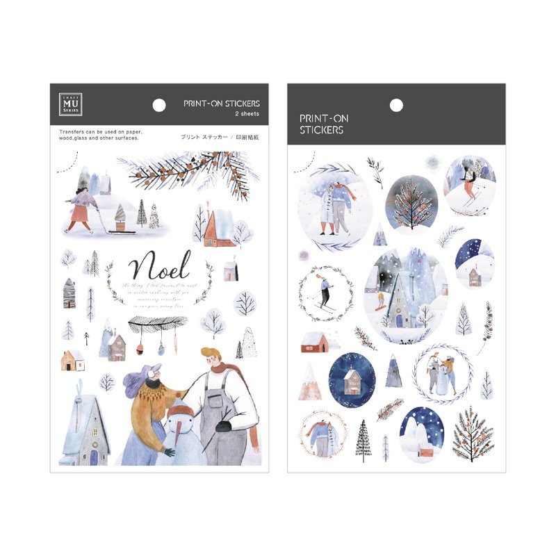 【Print-On Stickers 轉印貼紙】聖誕限定18-冬雪遊玩 - 貼紙 - 其他材質 藍色