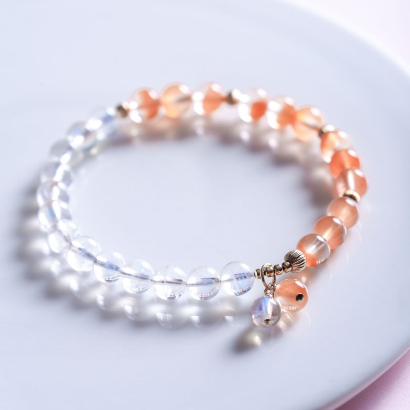 聚寶盆紅兔毛紅髮晶 |月亮石14KGF手鍊 天然石水晶客製化禮物 - 手鍊/手環 - 半寶石 多色