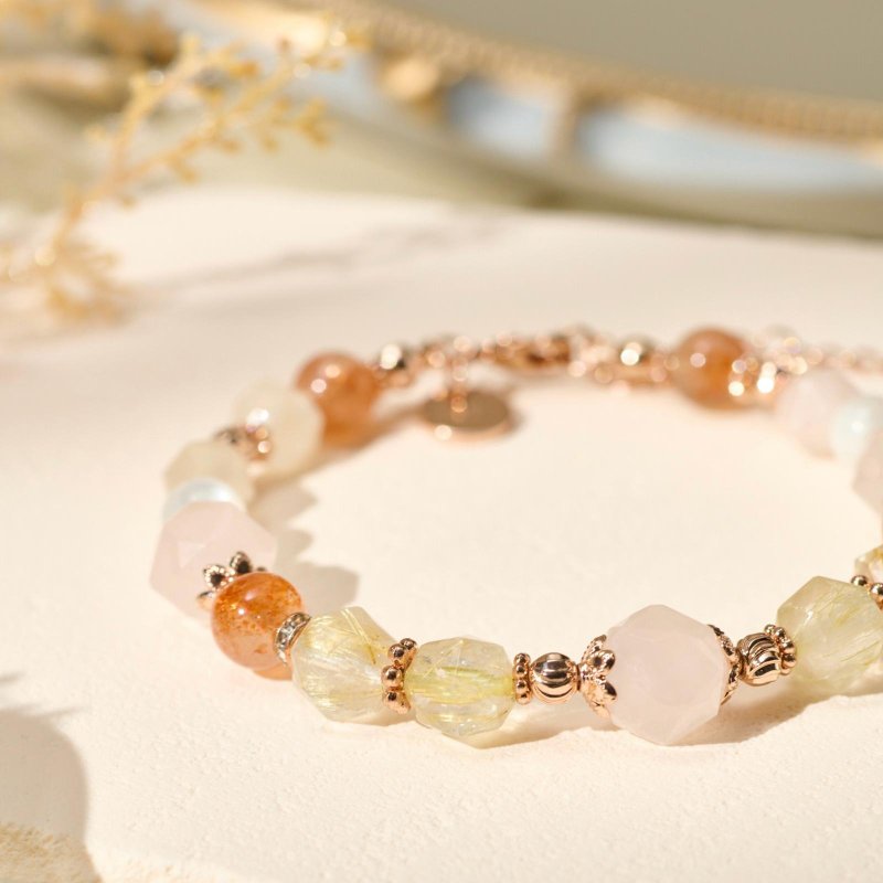 金發晶 金太陽 粉晶 水晶手鏈/自信魅力 幸運能量 - 手鍊/手環 - 水晶 橘色