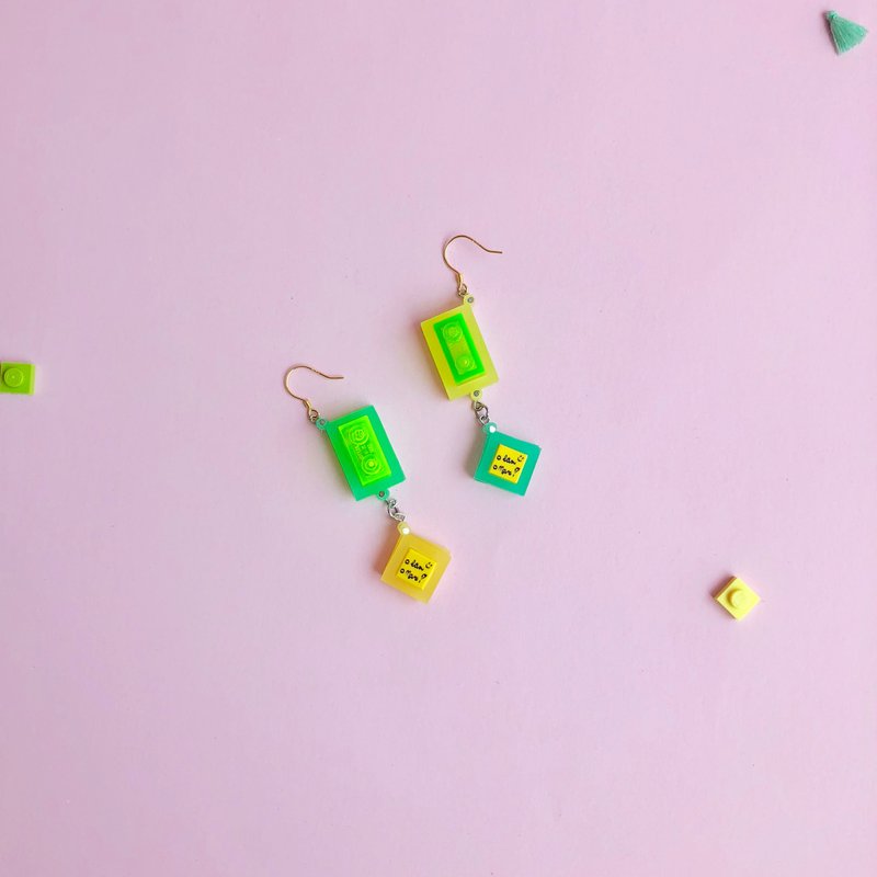 green yellow building blocks geometry earrings