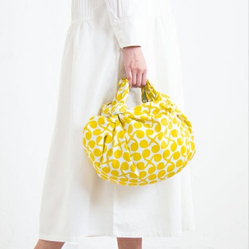 京都風呂敷包巾-伊砂紋樣 三巾-新芽(黃&綠) - 手提包/手提袋 - 棉.麻