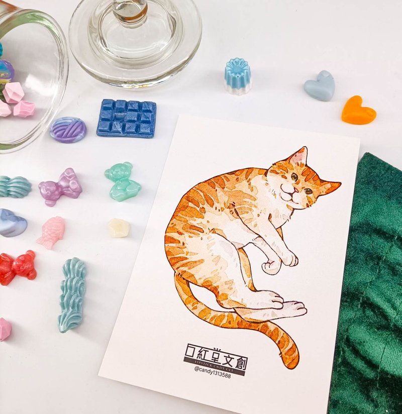 KR474_口紅堂明信片_橘貓12_candy1313588 postcard - 卡片/明信片 - 紙 多色