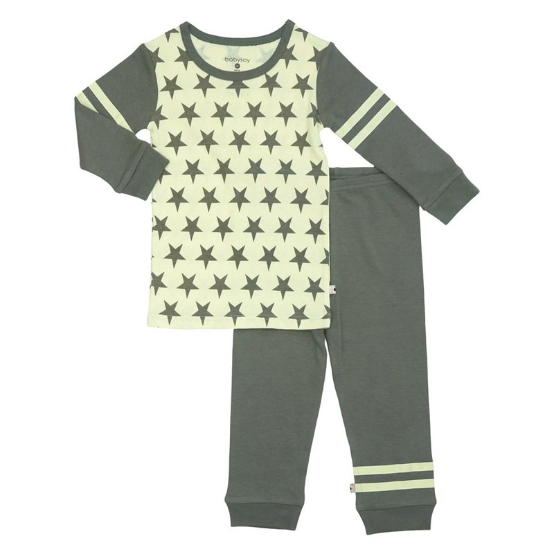 【預購】美國Babysoy-有機棉時尚灰復古星星兩件式長袖居家服