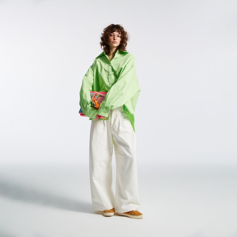 10 MOOn  時髦廓型襯衫 - 女襯衫 - 棉.麻 綠色