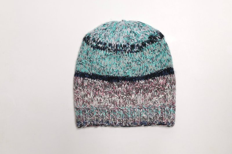 /精品/綠咖雜線純羊絨100%堆堆反折純羊毛帽子|北歐風格|聖誕禮物 - 帽子 - 羊毛 綠色