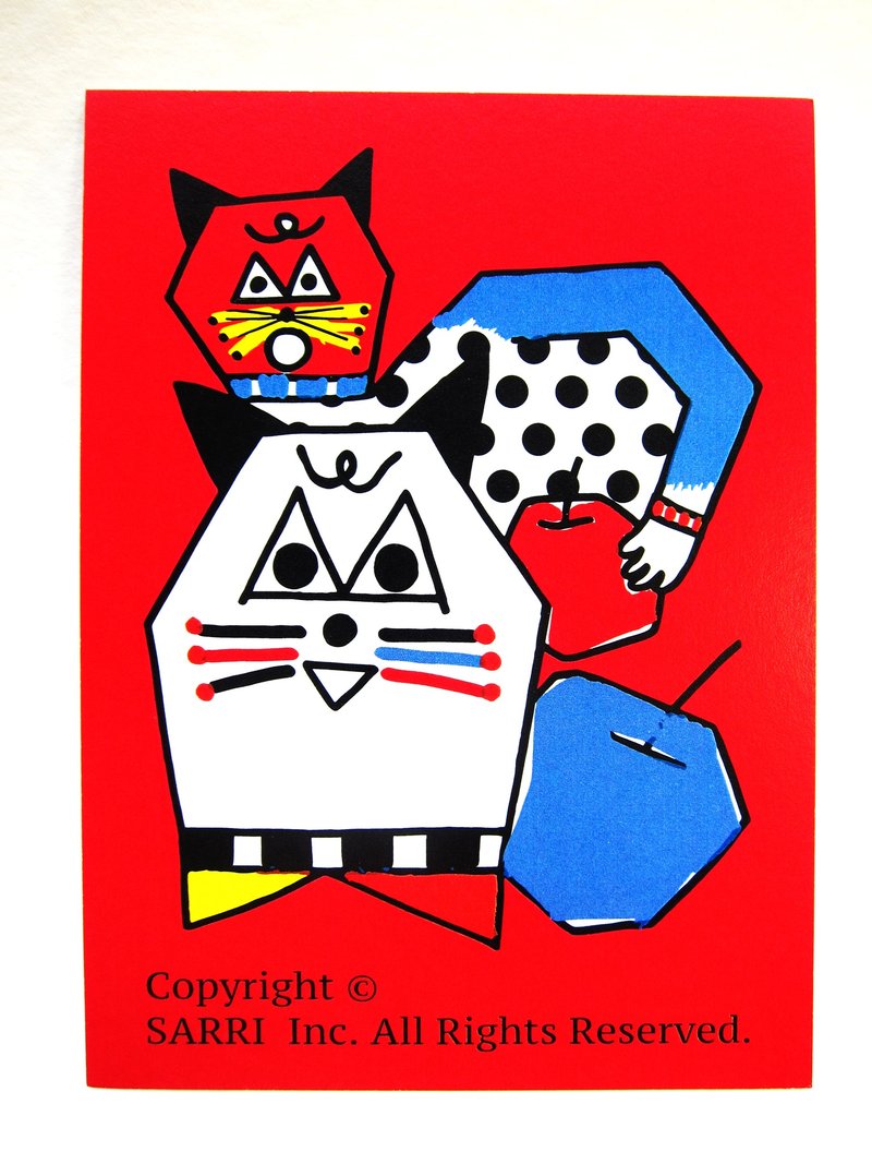 "Cats do not eat apples" Postcard Birthday Card Design Coloring Illustration Drawings Cards Universal Cards Art Fine Arts Modern Lovers Love Special Interesting Weird Features Weird Cute Taiwanese Yellow Fun Funny Eye-catching Tale of Art Sequin