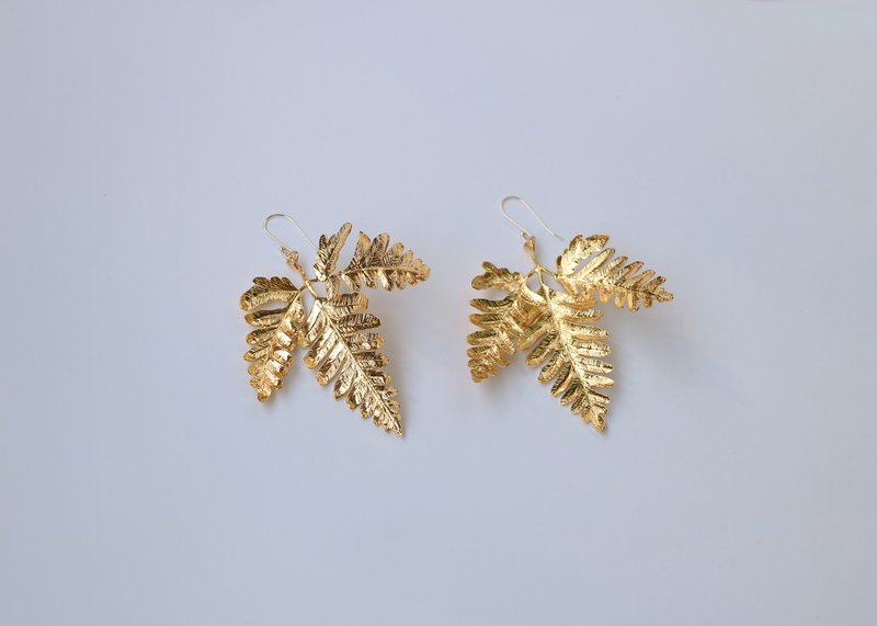 植物觀察系列 | 蕨類18k金耳環 - 耳環/耳夾/耳骨夾 - 貴金屬 金色